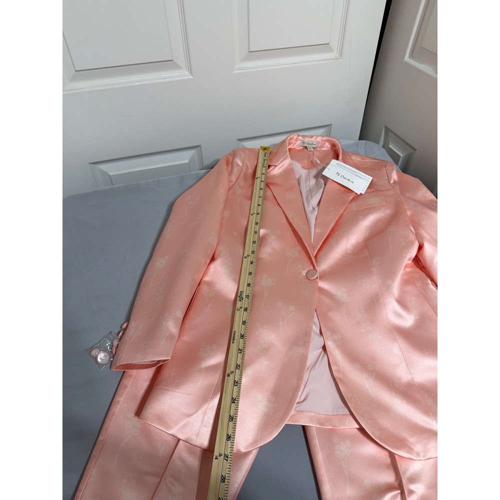 TS Couture Peach Pink Satin Floral Jacquard 2 Piece Pant Suit Set Womens 10 NEW - Picture 6 of 16